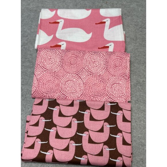 Cotton Fabric Quarter Bundle with Pink Duck Patterns & White Ducks on Pink Backg - Picture 1 of 11